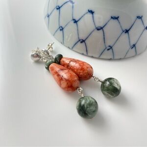 Jasper and Serephinite Sterling Dangle Earings